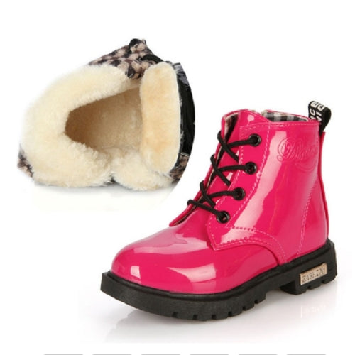 Kids Shoes PU Leather Lace Up High Children Sneakers Autumn Winter Children Shoes Add Cotton, Shoe Size:21(Rose)