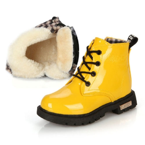 Kids Shoes PU Leather Lace Up High Children Sneakers Autumn Winter Children Shoes Add Cotton, Shoe Size:28(Yellow)