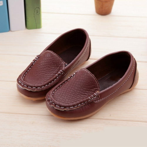 PU Leather Soft Comfortable Loafers Slip Kids Shoes, Size:23(Brown)