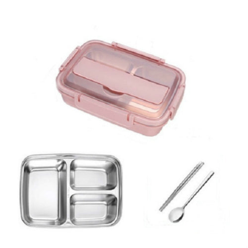 SSGP Office Lunch Box Compartment Lunch Box Student Children Portable Lunch Box, Color:3 Grid with Chopsticks Spoon (Pink)