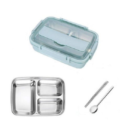 SSGP Office Lunch Box Compartment Lunch Box Student Children Portable Lunch Box, 3 Grid with Chopsticks Spoon(Black)