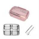 SSGP Office Lunch Box Compartment Lunch Box Student Children Portable Lunch Box, 4 Grid with Chopsticks Spoon(Pink)