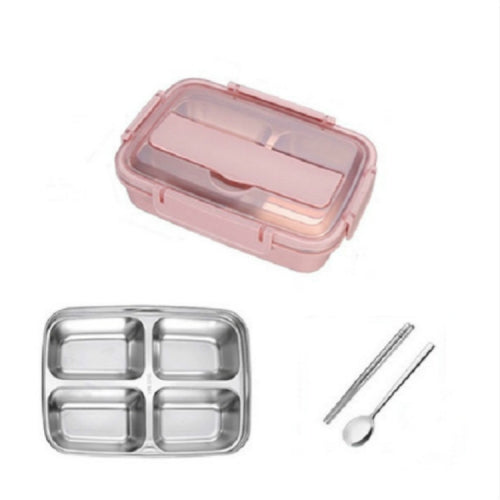 SSGP Office Lunch Box Compartment Lunch Box Student Children Portable Lunch Box, 4 Grid with Chopsticks Spoon(Pink)