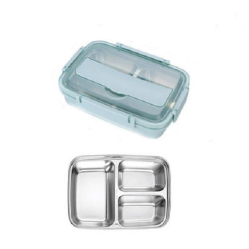 SSGP Office Lunch Box Compartment Lunch Box Student Children Portable Lunch Box, 3 Grid(Blue)