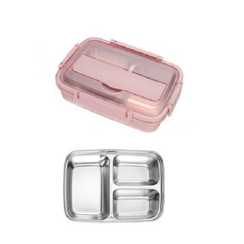 SSGP Office Lunch Box Compartment Lunch Box Student Children Portable Lunch Box, 3 Grid (Pink)