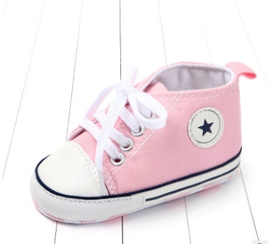 3 Pairs Canvas Classic Sports Sneakers Newborn Baby Boys Girls Walkers Shoes Infant Toddler Soft Sole Anti-slip Baby Shoes(Light Pink Star)