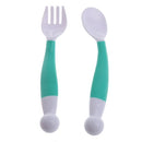 Flexible Baby Spoon Fork Set Adjustable Children Learning Dishes Tableware(Green )