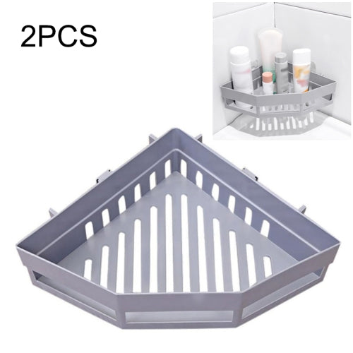 2 PCS Traceless Plastic Bathroom Kitchen Corner Storage Rack(Gray)