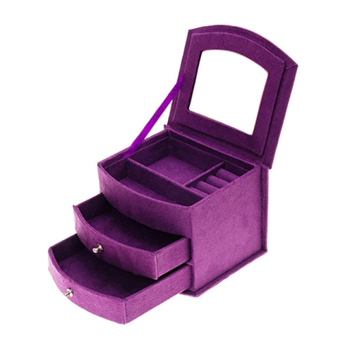 Velvet Three Layers Portable Multi-functional Necklace Rings Jewelry Boxes(Purple)