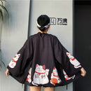 Street Loose Sun Protection Clothing Lucky Cat Kimono Thin Coat Girlfriends Casual Home Service(Black)