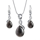 Women Fashion Opal Water Drop Necklace Pendant Earrings Bridal Wedding Jewelry Sets(Black)