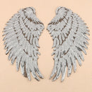 Silver A Pair Sequin Feather Wing Shape Clothing Patch Sticker DIY Clothing Accessories, Size:Large 33.5 x 32cm