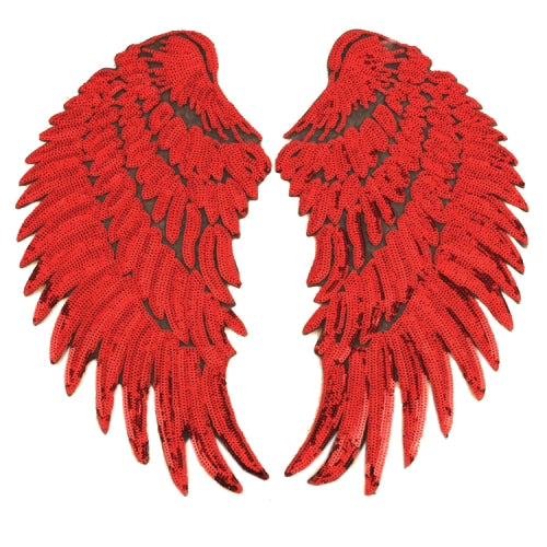 Red A Pair Sequin Feather Wing Shape Clothing Patch Sticker DIY Clothing Accessories, Size:Middle 26.5 x 26cm