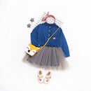 Spring and Summer Girls Long-sleeved Denim Stitching Mesh Dress, Size:130cm(Embroidered Dark Blue)