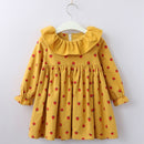 Girls Print Long Horned Sleeve Dress Princess Dress 130cm(Yellow Dots)