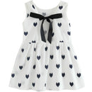 Girls Cotton Linen Love-heart Pattern Lace-up Dress(White)