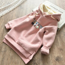 Girls Casual Long Sleeved Solid Color Letter Pattern Thick Long Sleeve Pullover, Height:120cm(Pink)