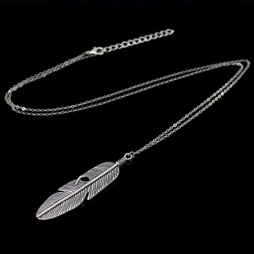 Simple Classic pendant Necklace Feather Necklace Long Sweater Chain Jewelry choker Necklace for Women(Silver)