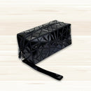 Laser Foldable Geometry Lingge Waterproof Portable Lady Cosmetic Bag Girl Portable Large Capacity(Black)