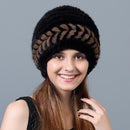 Black+Brown Women Winter Warm Bomber Hat Mink Fur Braided Hat, Size:Adjustable