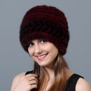 Red Wine+Black Women Winter Warm Bomber Hat Mink Fur Braided Hat, Size:Adjustable
