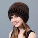 Brown+Black Women Winter Warm Bomber Hat Mink Fur Braided Hat, Size:Adjustable