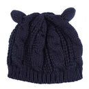 Navy Blue Ladies Autumn And Winter Wool Beret Twisted Cat Ears Shape Hat Knitted Warm Hat, Size:One Size
