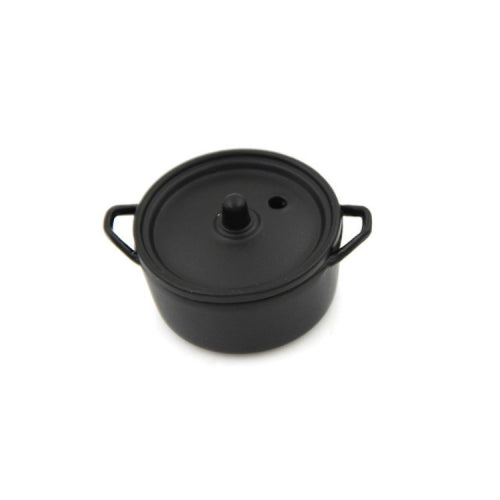 Doll House Miniature Kitchen Cooking Tools Alloy Copper Pot with Lid(Matte Black)