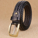 Wide Edition Hand Woven Lacquered Genuine Leather Waistband for Men, Belt Length:110cm(Black)