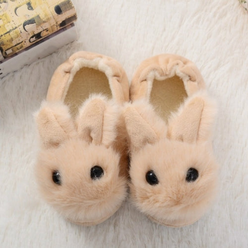 Children Cotton Shoes Home Slippers Boys And Girls Rabbit Ears Plush Ball Thickening Warm Indoor Shoes, Size:17/18(Beige)