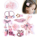 10 PCS / Set Cartoon Children Bow Hair Rope Rabbit Ears Lace Princess Hair Band Hair Clip(Pink)
