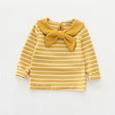 Girl Soft Cotton Long Sleeve Striped Bow Bottoming Shirt, Height:120cm(Yellow)