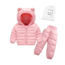 2 in 1 Children Winter Warm Down Pants + Bear Ear Shape Hooded Zipper Jacket Set, Size: 80cm(Pink)