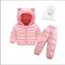 2 in 1 Children Winter Warm Down Pants + Bear Ear Shape Hooded Zipper Jacket Set, Size: 110cm(Pink)