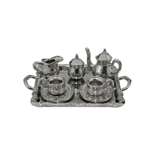 3 Sets Doll House Mini Cutlery Metal Tea Set Teapot Cup Plate(Silver)