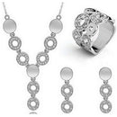 Fashion Crystal Women Circle Rhinestone Necklace Earrings Ring Set(Silver)