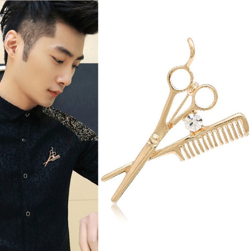 Scissor Comb Brooch Small Suit Collar Pin(Gold)