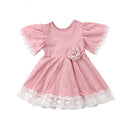 Girls Lace Princess Dress Trumpet Sleeve Three-dimensional Flower Dress, Kid size:120cm(Pink)