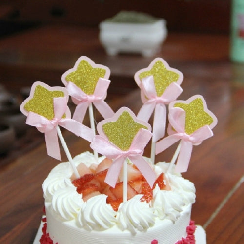 2 Pack Creative Plug-in Pentagram Cake Plug Flag Birthday Party Decoration(Pink)