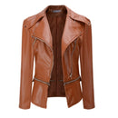 Autumn and Winter Women Motorcycle Jacket Zipper Two Wear Leather, Size:XXXL(Brown)