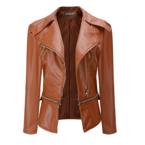 Autumn and Winter Women Motorcycle Jacket Zipper Two Wear Leather, Size:XXXL(Brown)
