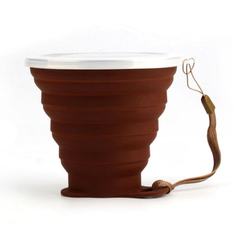 Food Grade Silicone Folding Cup with Dust-Proof Cover Lid Poratbale Cammping Travel Outdoor Water Drinking Cup Mini Telescopic Cup(Coffee)
