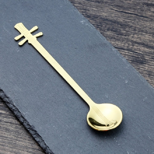 Stainless Steel Coffee Mixing Spoon Creative Musical Instrument Shape Spoon, Style:Yueqin, Color:Titanium Gold