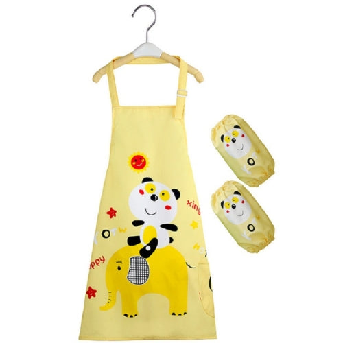 Cartoon Bear Waterproof Apron Disposable Wash Clothes for Children with Oversleeve(Yellow)