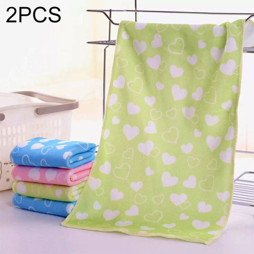 2 PCS Microfiber Printed Peach Heart Pattern Towel(Green)