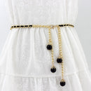 Women Pearl-embellished Thin Metal Waist Chain Belt, Length:120cm(Black)