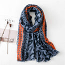 Classic Leopard-print Dot Stitching Cotton Print Scarf Summer Sunscreen Shawl, Size:195 x 85cm(Blue Orange)