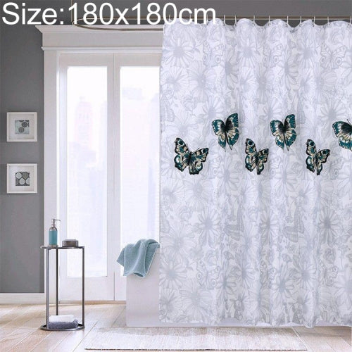 Butterfly Waterproof Polyester Shower Washable Bathroom Curtains, Size:180x180cm