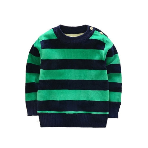 Autumn and Winter Boys Thin Plus Velvet Striped Long-sleeved Pullover Top, Height:90cm(Green)