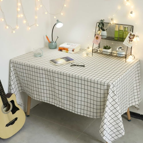 Square Checkered Tablecloth Furniture Table Dust-proof Decoration Cloth, Size:120x170cm(White )